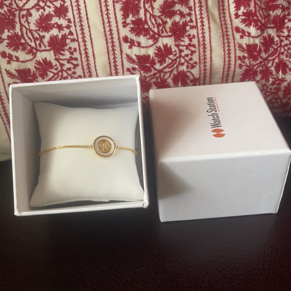 Michael Kors Yellow gold tone Mother of Pearl Logo "MK" Slider Bracelet $125